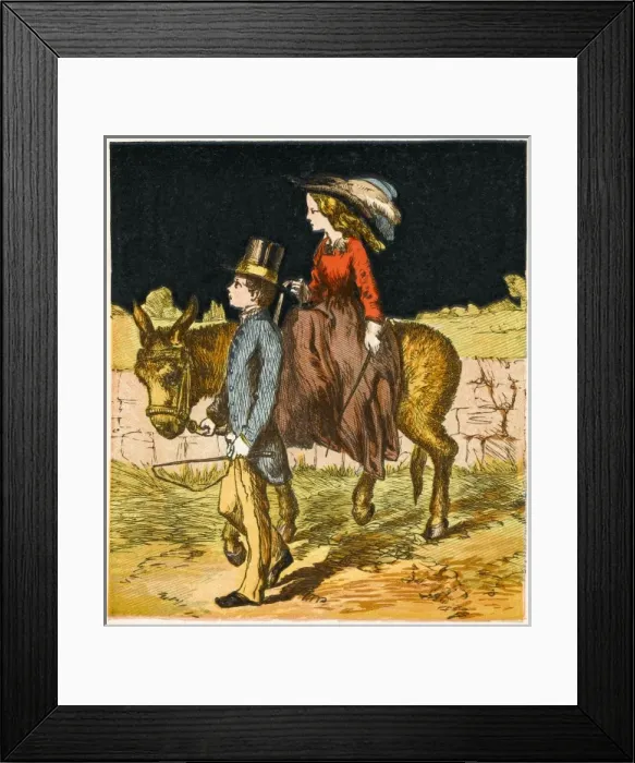 Framed Print : Children & Donkey 1867 Framed Print : Children & Donkey 1867