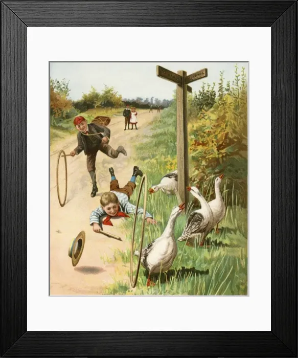 Framed Print : Children  /  Hoops  /  C19Th