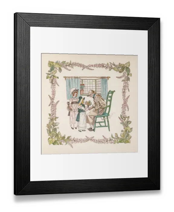 Framed Print : Girl Gives Flowers 19C Framed Print : Girl Gives Flowers 19C