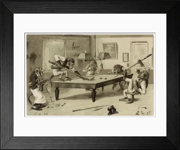 Framed Print : Monkeys Play Billiards Framed Print : Monkeys Play Billiards