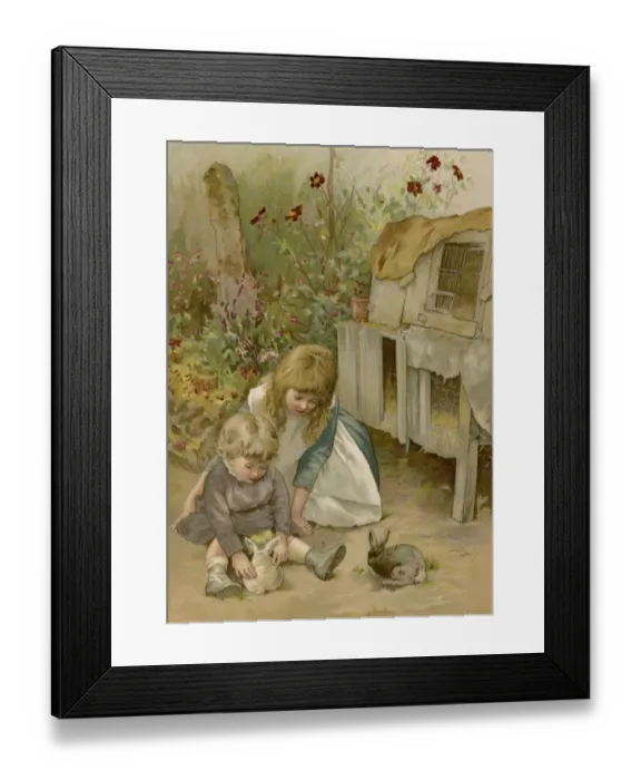 Framed Print : Children with Rabbits Framed Print : Children with Rabbits