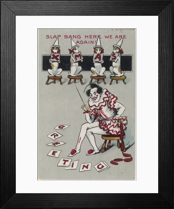 Framed Print : Card ;Clown & Dogs Framed Print : Card ;Clown & Dogs