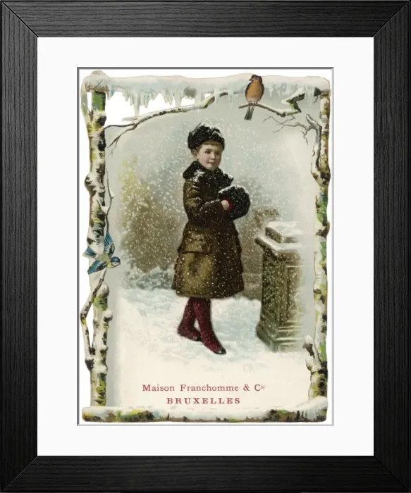 Framed Print : Boy in Snow in Muff 1880 Framed Print : Boy in Snow in Muff 1880
