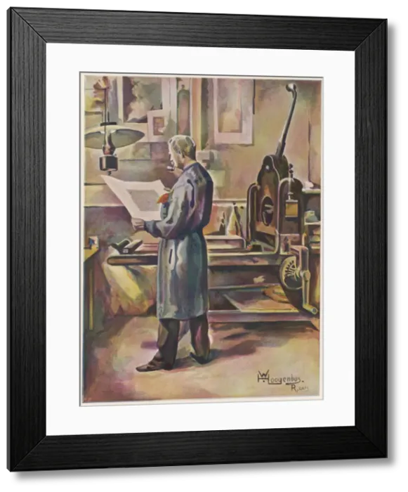 Framed Print : Lithographer Reads Proof Framed Print : Lithographer Reads Proof