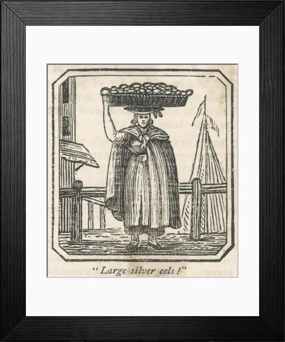Framed Print : Eel Seller / Woodcut Framed Print : Eel Seller / Woodcut
