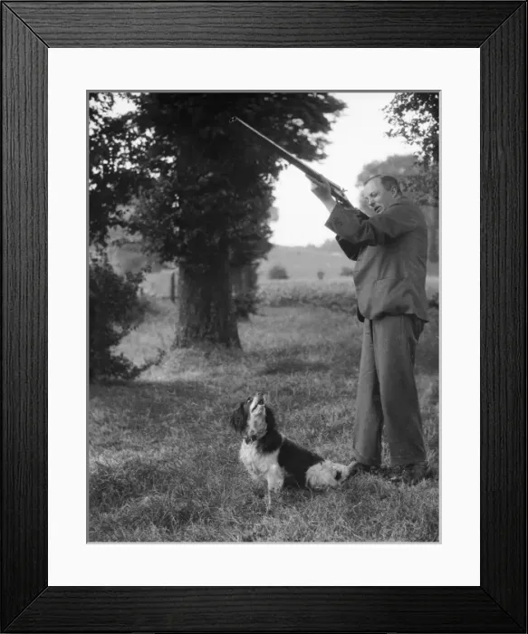 Framed Print : Hunter with Gun & Dog Framed Print : Hunter with Gun & Dog
