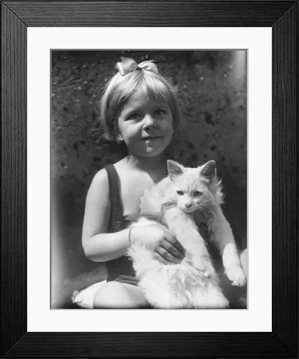 Framed Print : Girl and White Cat Framed Print : Girl and White Cat