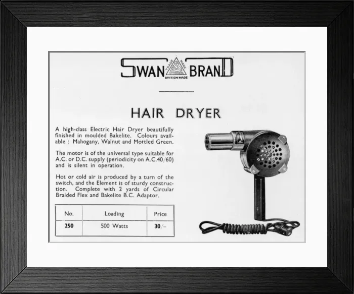 Framed Print : Hair Dryer / Swan 1939 Framed Print : Hair Dryer / Swan 1939