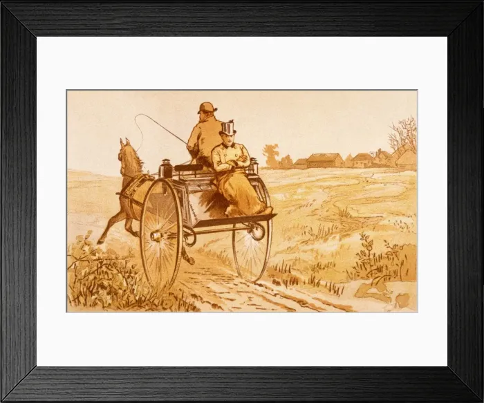 Framed Print : Man and Groom Dog Cart Framed Print : Man and Groom Dog Cart