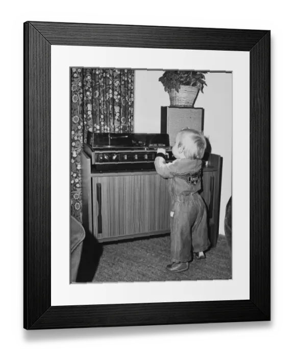 Framed Print : Baby and Radiogram Framed Print : Baby and Radiogram