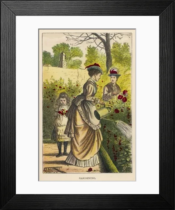 Framed Print : Watering Garden / Girls Ow Framed Print : Watering Garden / Girls Ow