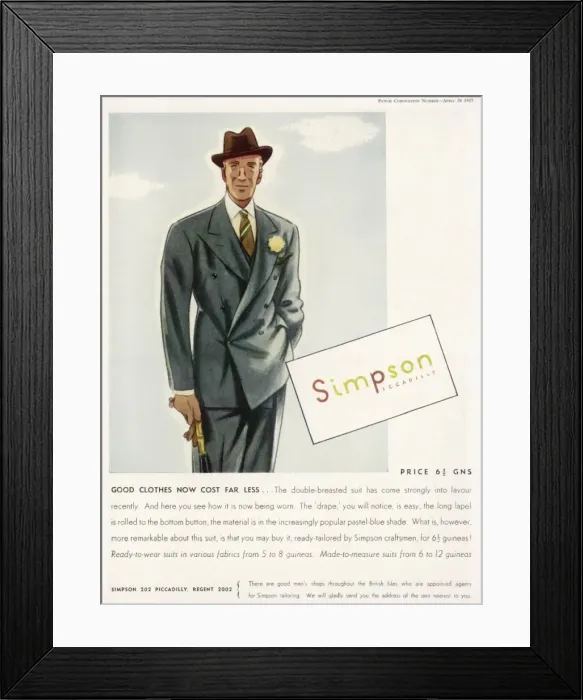 Framed Print : SIMPSONs SUIT 1937 Framed Print : SIMPSONs SUIT 1937
