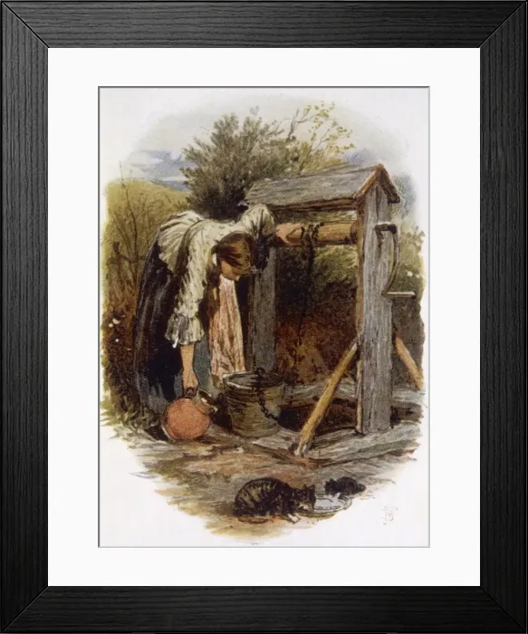 Framed Print : Girl at Rustic Well Framed Print : Girl at Rustic Well