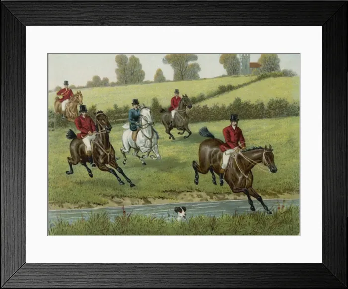 Framed Print : Hunters Cross a Stream Framed Print : Hunters Cross a Stream