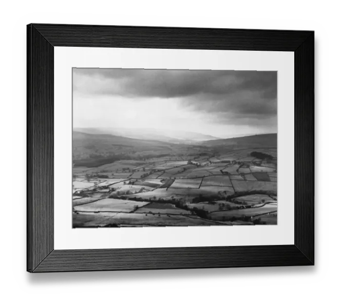 Framed Print : WHARFDALE. The patchwork quilt effect of Wharfdale, Yorkshire, England, as viewed Framed Print : WHARFDALE. The patchwork quilt effect of Wharfdale, Yorkshire, England, as viewed