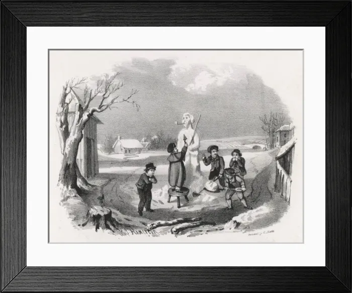 Framed Print : Snowman and Boys Framed Print : Snowman and Boys