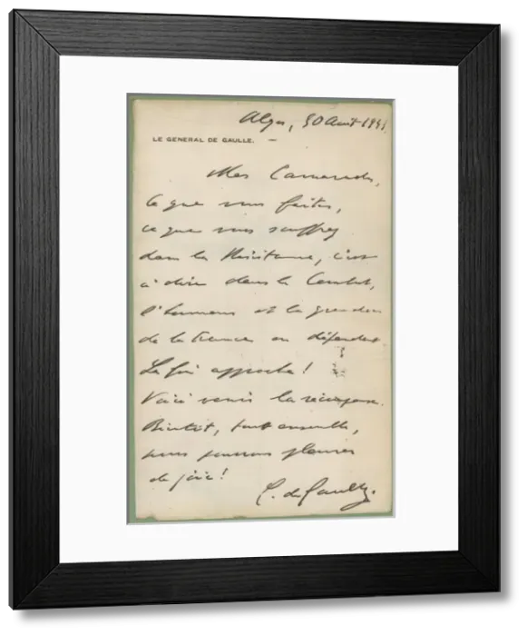 Framed Print : Letter from De Gaulle Framed Print : Letter from De Gaulle