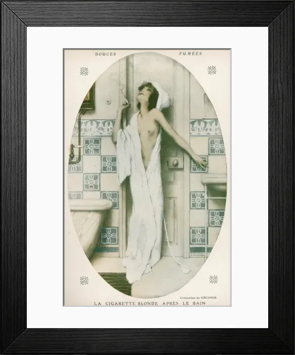 Framed Print : Woman Smokes after Bath Framed Print : Woman Smokes after Bath