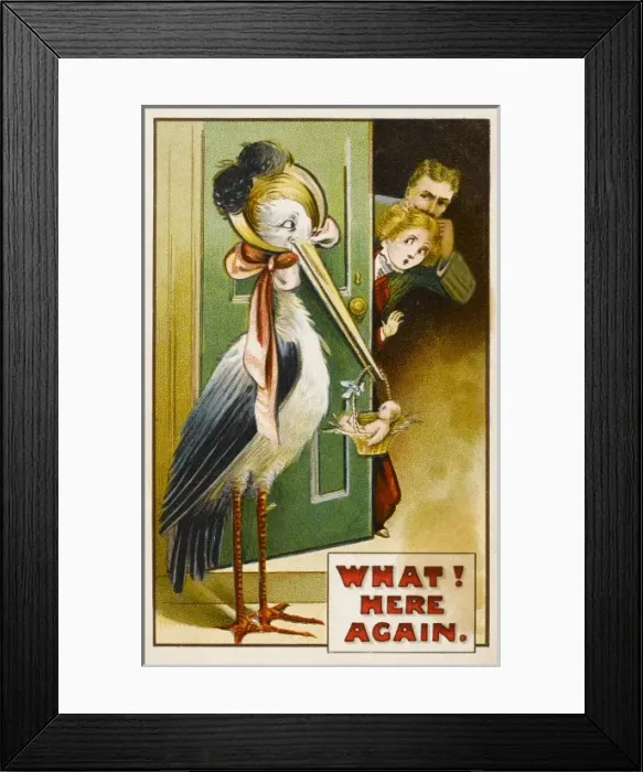Framed Print : Stork Brings Baby 1912 Framed Print : Stork Brings Baby 1912