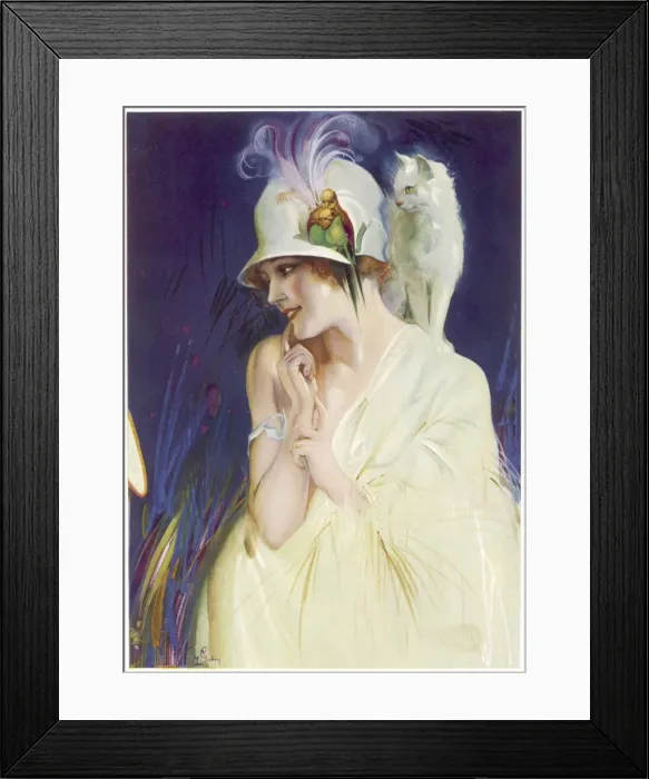 Framed Print : Woman / Cat / Budgerigar Framed Print : Woman / Cat / Budgerigar