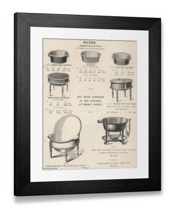 Framed Print : BATHS. A selection of baths (with legs and free-standing) Framed Print : BATHS. A selection of baths (with legs and free-standing)