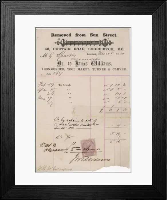 Framed Print : Ironmonger Receipt 1881 Framed Print : Ironmonger Receipt 1881