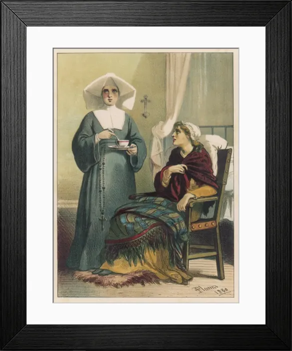 Framed Print : Nun Visiting Sick Woman Framed Print : Nun Visiting Sick Woman