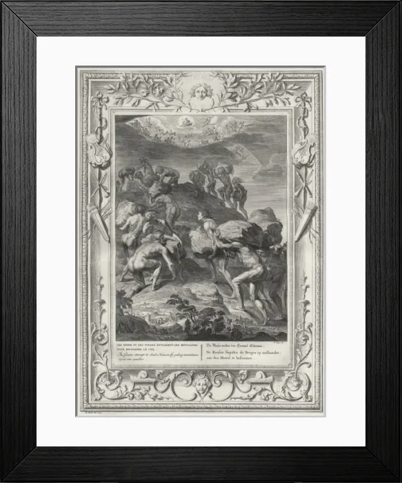Framed Print : TITANS. The Titans - a race of giants - seek to scale the heavens by piling Framed Print : TITANS. The Titans - a race of giants - seek to scale the heavens by piling