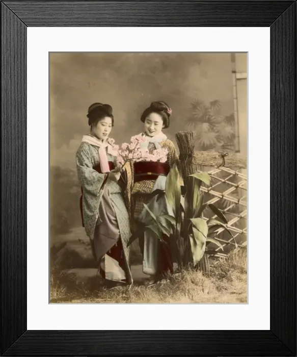 Framed Print : Japanese ladies with cherry blossom Framed Print : Japanese ladies with cherry blossom