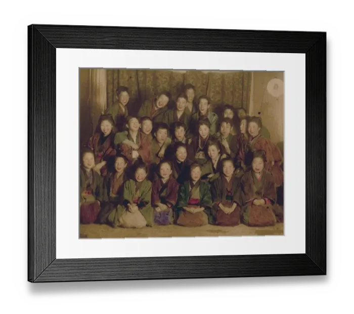 Framed Print : Laughing young men and women in kimonos Framed Print : Laughing young men and women in kimonos