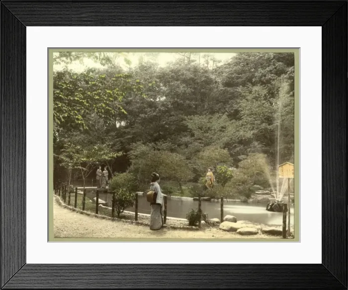 Framed Print : Women in kimonos in garden Framed Print : Women in kimonos in garden