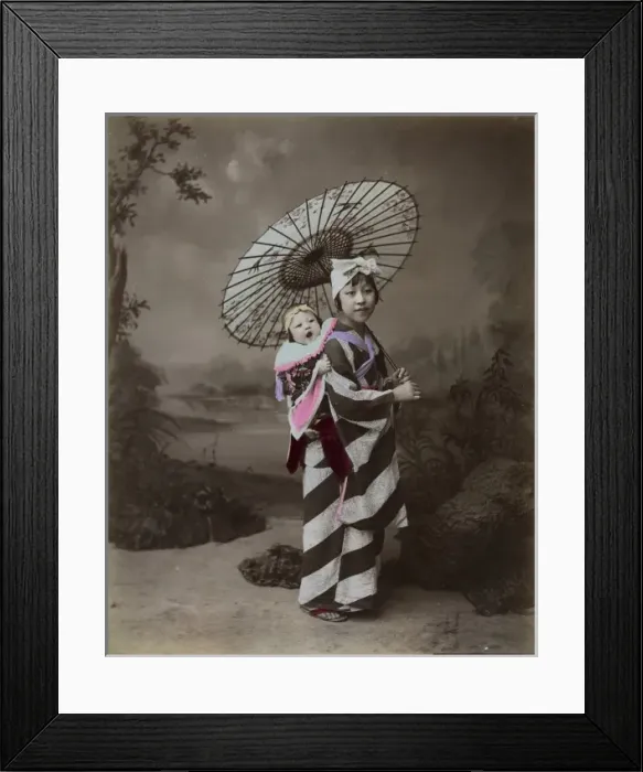Framed Print : Japanese woman carrying baby on her back Framed Print : Japanese woman carrying baby on her back