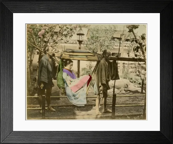 Framed Print : Kago and bearers in Japan Framed Print : Kago and bearers in Japan