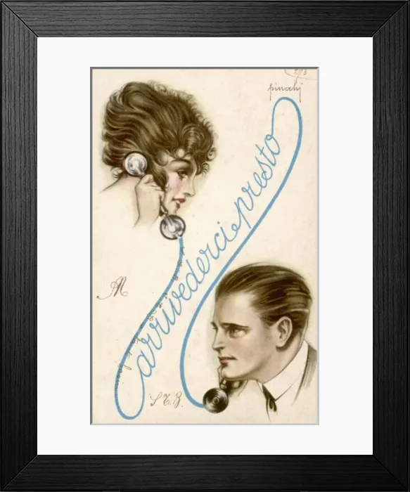 Framed Print : Lovers Linked by Phone Framed Print : Lovers Linked by Phone