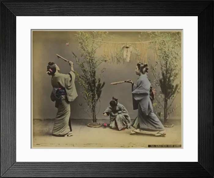 Framed Print : Japanese girls playing New Years games Framed Print : Japanese girls playing New Years games