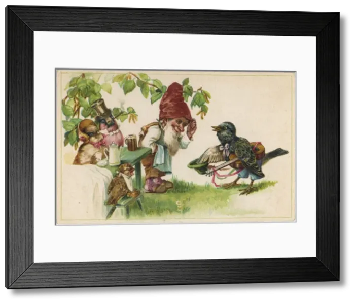 Framed Print : Gnome Serves Birds Framed Print : Gnome Serves Birds