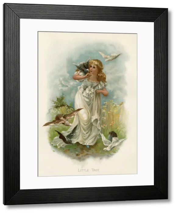 Framed Print : Girl and Doves C1880 Framed Print : Girl and Doves C1880