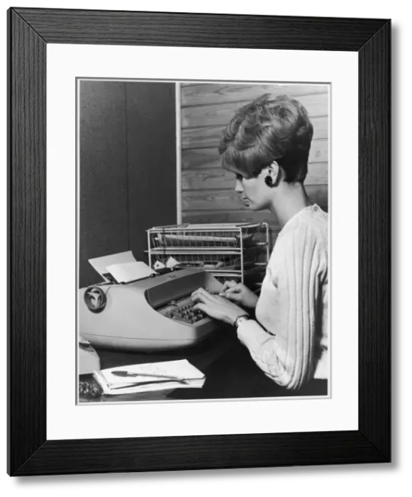 Framed Print : Typing a Letter / 1960S Framed Print : Typing a Letter / 1960S