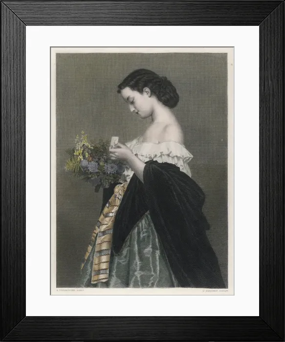 Framed Print : Girl & Bouquet 1850 Framed Print : Girl & Bouquet 1850