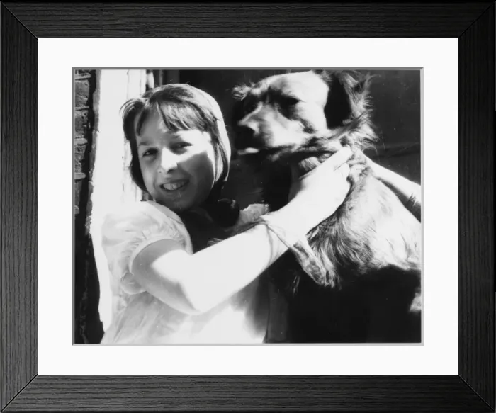 Framed Print : Smiling Girl with Dog Framed Print : Smiling Girl with Dog