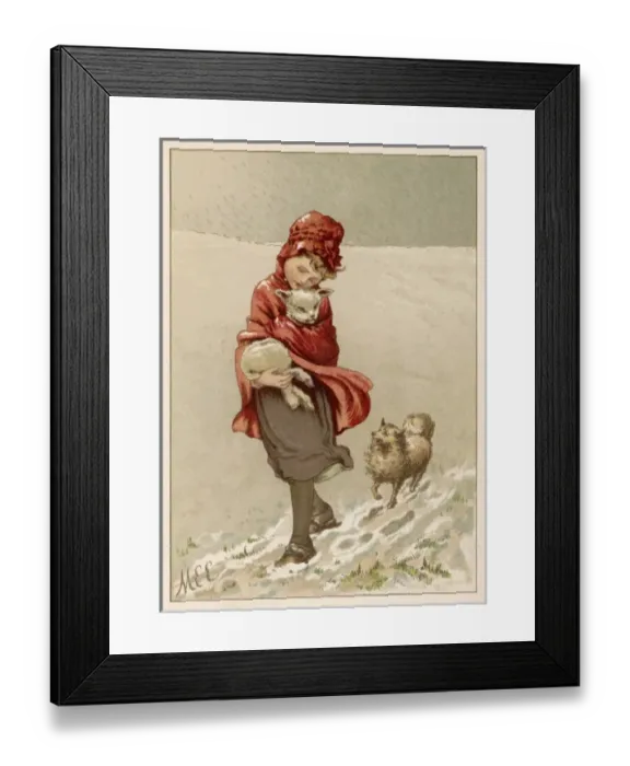 Framed Print : Girl / Dog Rescue Lamb 19C Framed Print : Girl / Dog Rescue Lamb 19C