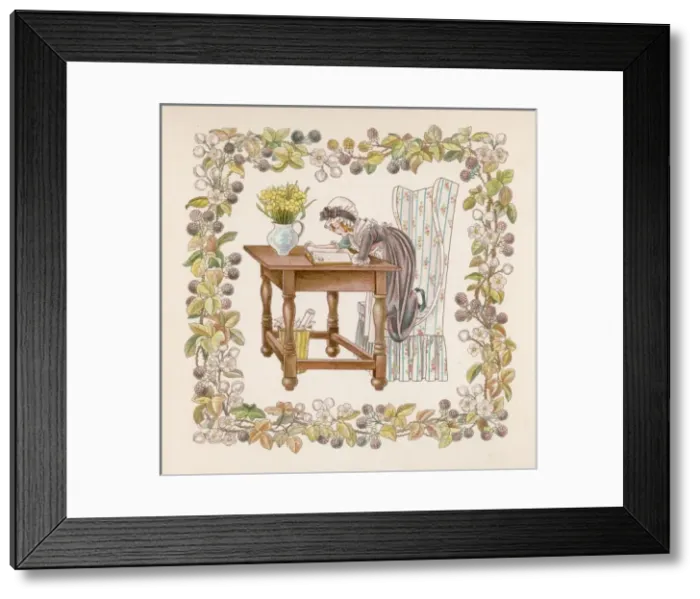 Framed Print : Girls Reading at a Desk Framed Print : Girls Reading at a Desk