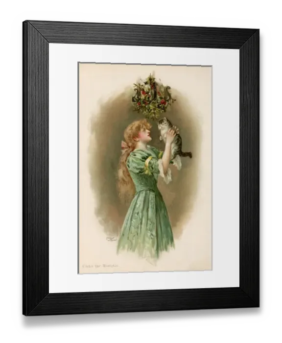 Framed Print : Girl, Cat, Mistletoe Framed Print : Girl, Cat, Mistletoe