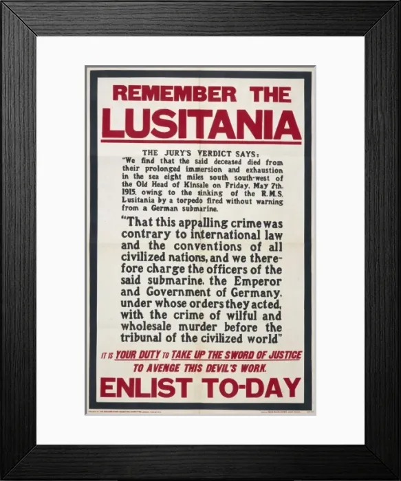 Framed Print : Lusitania Recruitment Framed Print : Lusitania Recruitment