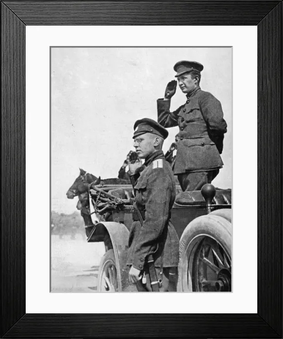 Framed Print : KERENSKY. Kerensky, with one of his officers, takes a salute Framed Print : KERENSKY. Kerensky, with one of his officers, takes a salute