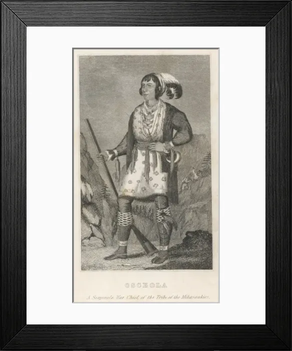 Framed Print : OSCEOLA, leader of the Seminoles in their resistance to forced emigration; he was tricked Framed Print : OSCEOLA, leader of the Seminoles in their resistance to forced emigration; he was tricked