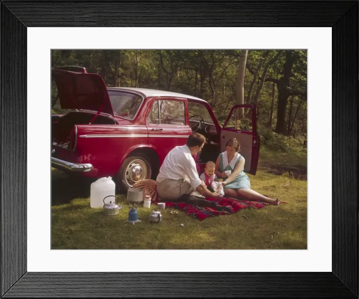 Framed Print : Family Picnicking by Car Framed Print : Family Picnicking by Car