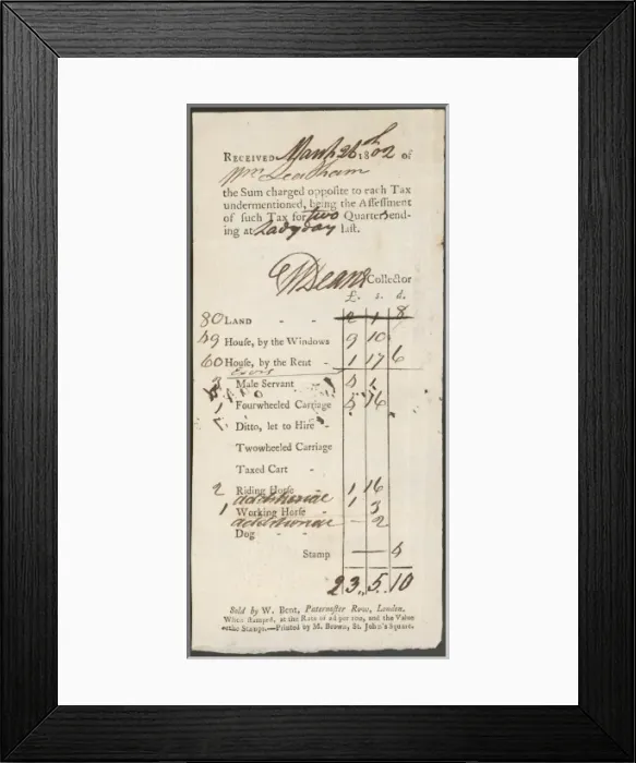 Framed Print : Tax Receipt 1802 Framed Print : Tax Receipt 1802