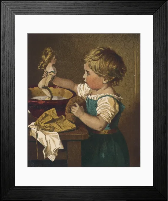 Framed Print : Washing Sisters Doll Framed Print : Washing Sisters Doll