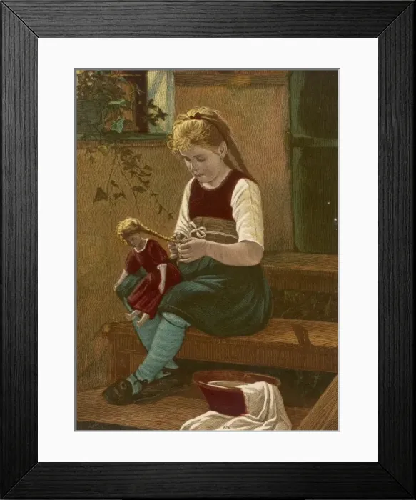 Framed Print : Girl Plaits Dolls Hair